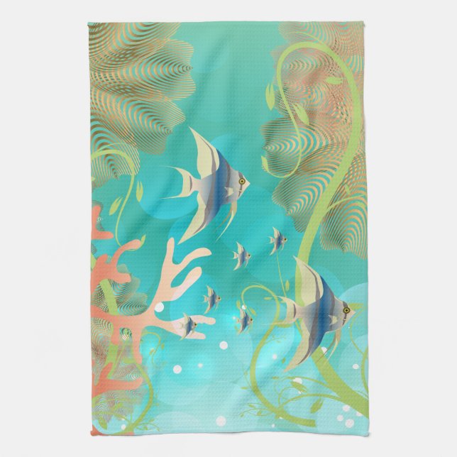 Under the Sea Water Design Tea Towel (Vertical)