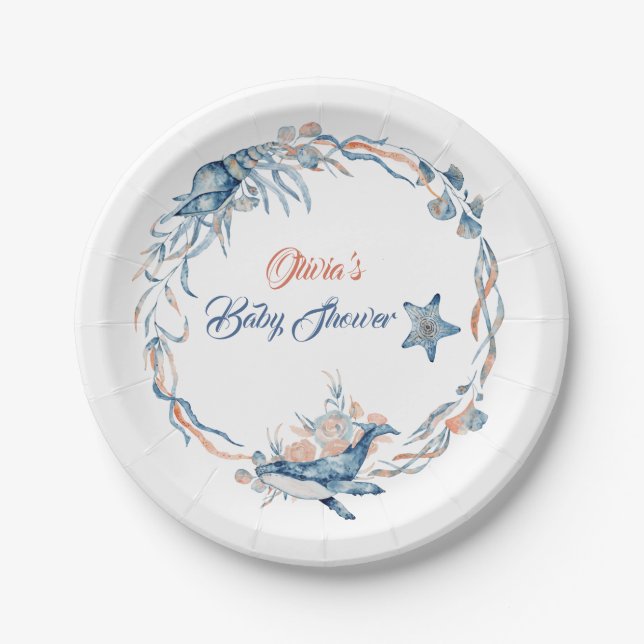 Under the Sea Watercolor Baby Shower Paper Plate (Front)