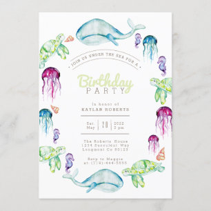 Under the Sea  Watercolor   Birthday Party Invitation