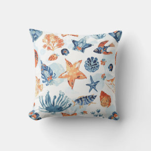 Under the Sea Watercolor Coral Ocean Animals Cushion