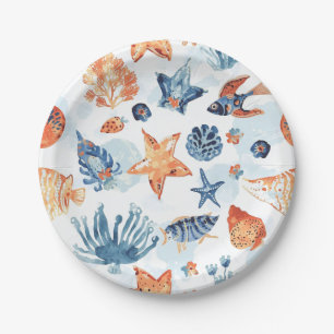 Under the Sea   Watercolor Coral Ocean Animals Paper Plate