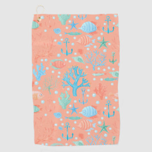 Under the Sea Watercolor Coral Pink Golf Towel