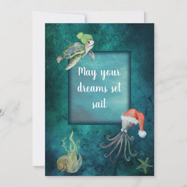 Under the Sea Watercolor Festive Best Wishes Holiday Card (Front)