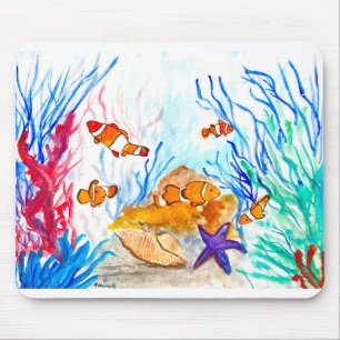 Under the sea watercolor fish ocean coastal sea mouse pad