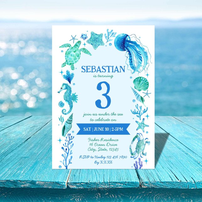 Under the Sea Watercolor Jellyfish, Sea Horse Invitation (Under the Sea Watercolor Jellyfish, Sea Horse Invitation)
