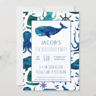 Under The Sea Watercolor Kids Whale Birthday Invitation