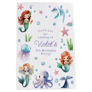 Under the Sea Watercolor Mermaid Birthday Party Medium Gift Bag