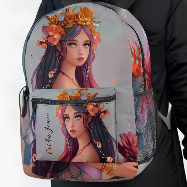 Under The Sea Watercolor Mermaid Printed Backpack (Creator Uploaded)