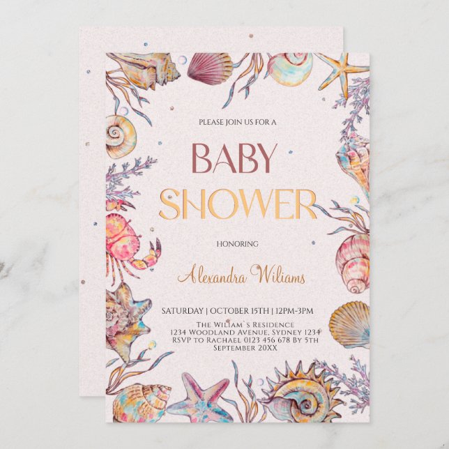 Under the Sea Watercolor Nautical Baby shower  Invitation (Front/Back)