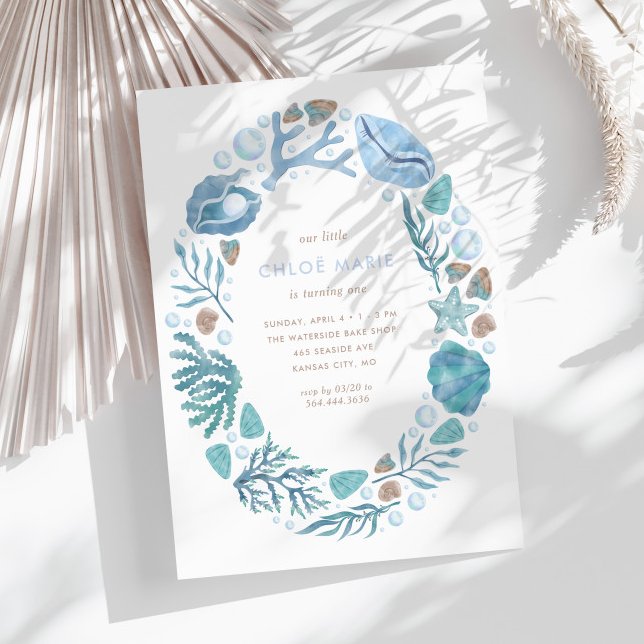 Under the Sea Watercolor Neutral Birthday Invitation (Creator Uploaded)