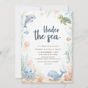 Under the Sea Watercolor Ocean Animals Baby Shower Invitation