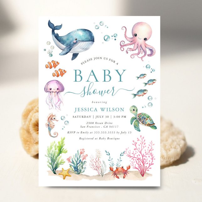 Under The Sea Watercolor Ocean Animals Baby Shower Invitation (Creator Uploaded)
