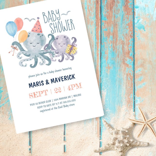 Under the Sea Watercolor Octopus Baby Shower Invitation (Creator Uploaded)