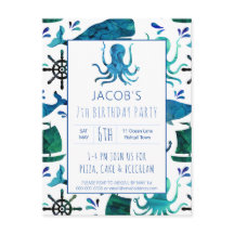 Under The Sea Watercolor Octopus Birthday Nautical