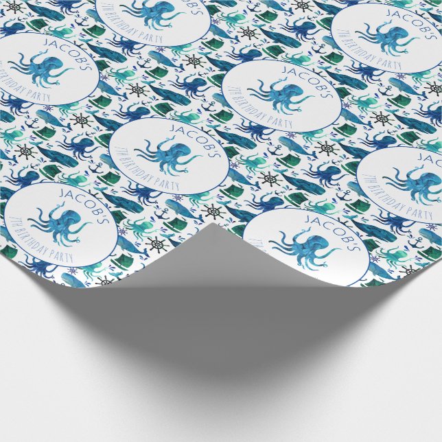 Under The Sea Watercolor Octopus Personalised Wrapping Paper (Corner)