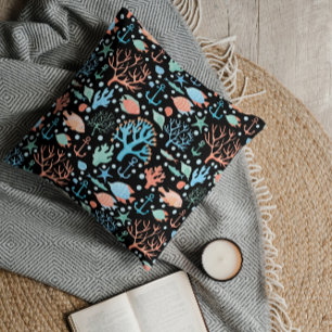 Under the Sea Watercolor Pattern Dark   Cushion