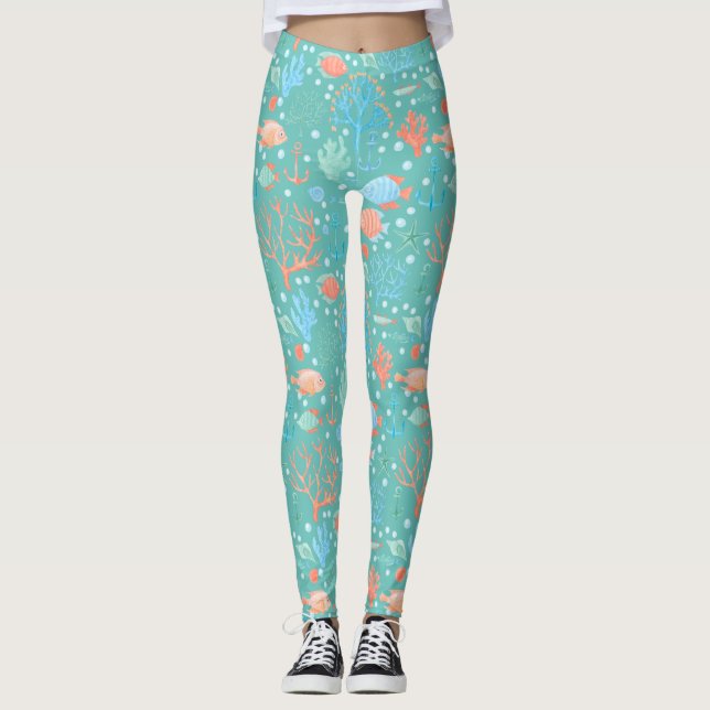 Under the Sea Watercolor Pattern Leggings (Front)