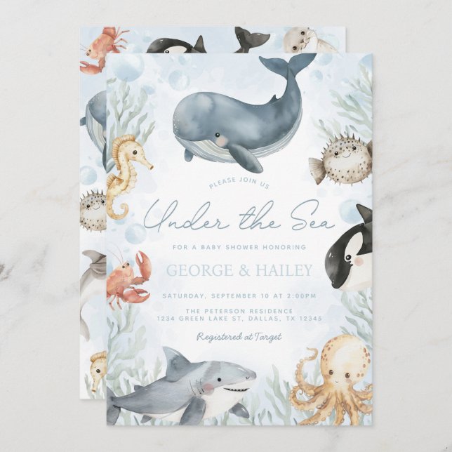 Under the Sea Whale Baby Shower Invitation (Front/Back)