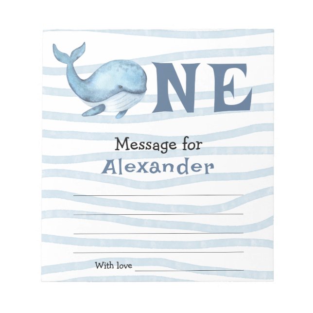 Under the sea Whale birthday time capsule message Notepad (Front)
