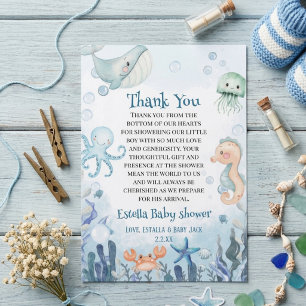 Under the Sea Whale Crab Starfish Baby Shower Thank You Card