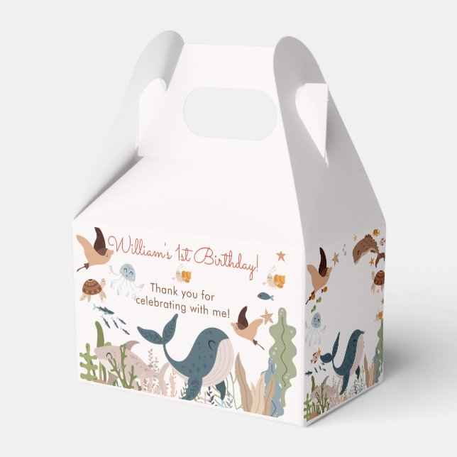 Under the Sea Whale Shark Sea Life 1st Birthday Favour Box (Front Side)