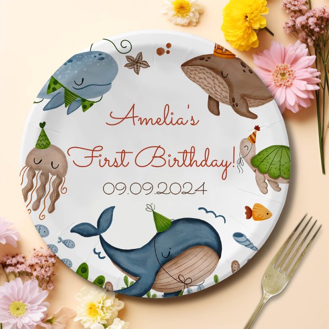 Under the Sea Whale Shark Sea Life 1st Birthday Paper Plate (Creator Uploaded)