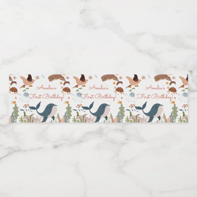 Under the Sea Whale Shark Sea Life 1st Birthday Water Bottle Label (Single Label)