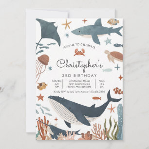 Under the Sea Whale Shark Turtle Birthday Invitation