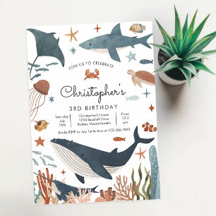 Under the Sea Whale Shark Turtle Birthday Invitation