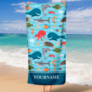 Under the Sea Whale Shark Turtle Sea Life Beach Towel