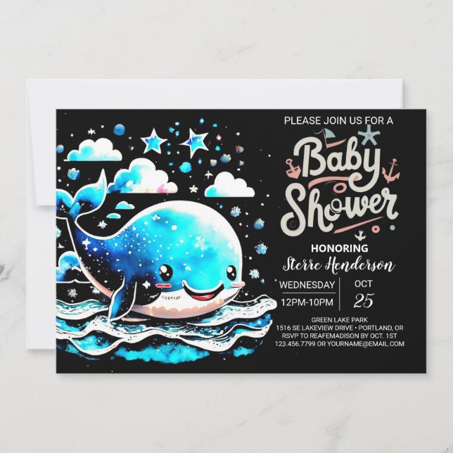 Under the Sea Whale Watercolor Boy Baby Shower Invitation (Front)