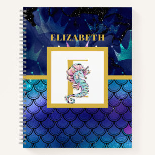 Under the Sea with  Seahorse Unicorn Add Initial Notebook