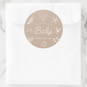Under the Sea You Soon Brown Baby Shower Classic Round Sticker