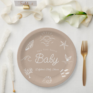 Under the Sea You Soon Brown Baby Shower Paper Plate