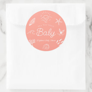 Under the Sea You Soon Pink Girl Baby Shower Classic Round Sticker