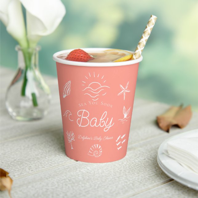 Under the Sea You Soon Pink Girl Baby Shower Paper Cups (Insitu)