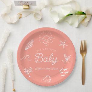 Under the Sea You Soon Pink Girl Baby Shower Paper Plate