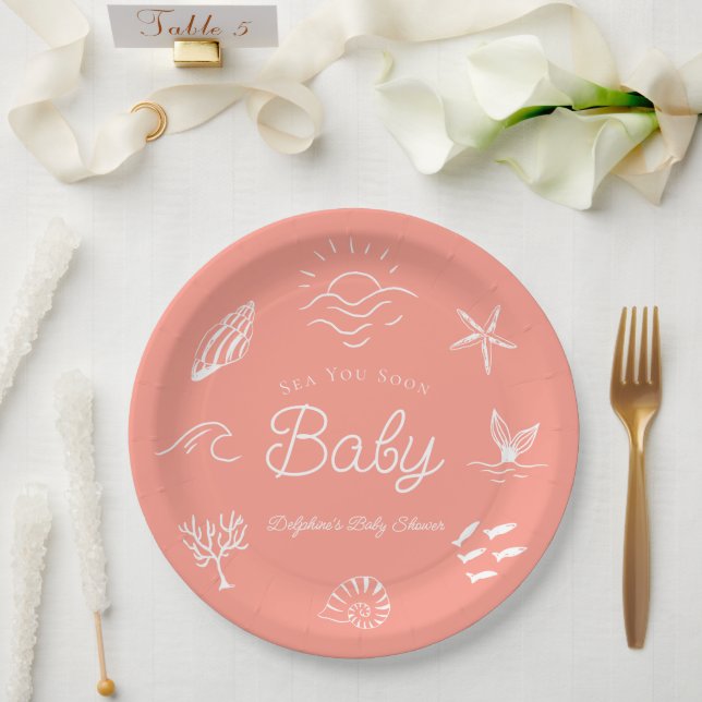 Under the Sea You Soon Pink Girl Baby Shower Paper Plate (Wedding)