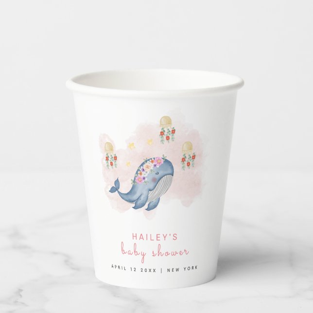 Under The See Sweet Whale Floral Baby Shower  Paper Cups (Front)