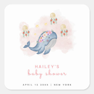 Under The See Sweet Whale Floral Baby Shower  Square Sticker