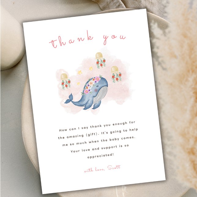 Under The See Sweet Whale Floral Baby Shower Thank You Card (Under The See Sweet Whale Floral Baby Shower Thank You Card)