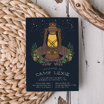 Under the Stars | Camping Birthday Party Invite<br><div class="desc">Invite friends to your little one's camping or glamping themed birthday party with these cute invitations featuring a flower-adorned camping lantern set against a starry night sky. Personalise with your birthday party details beneath.</div>