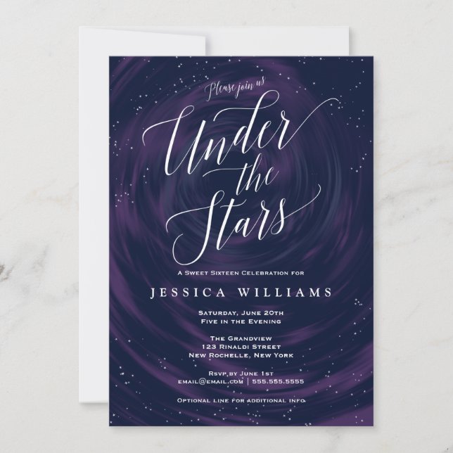 Under the Stars Elegant Sweet 16 Celebration Invitation (Front)