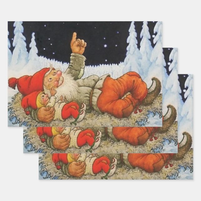 “Under the Stars” Gnomes by Jenny Nystrom Wrapping Paper Sheet (Set)
