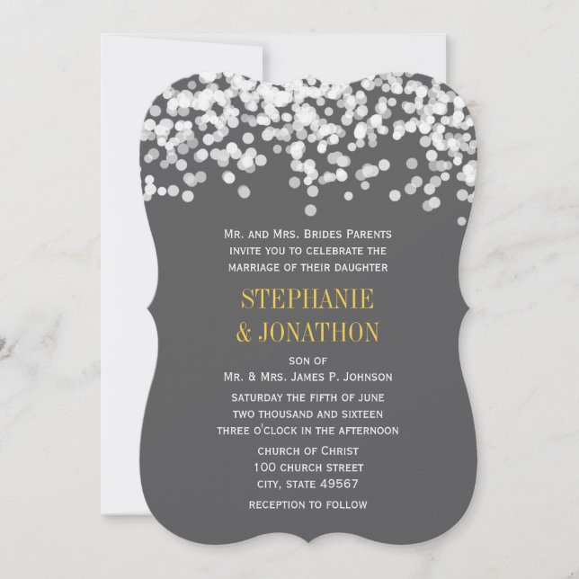 Under the Stars Grey Yellow Modern Wedding Invites (Front)