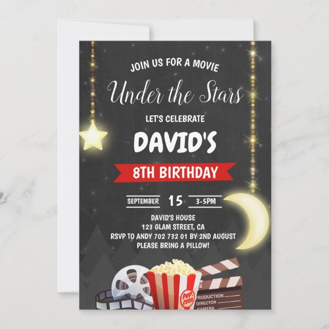 Under the Stars Movie Night Boy Birthday Party Invitation (Front)