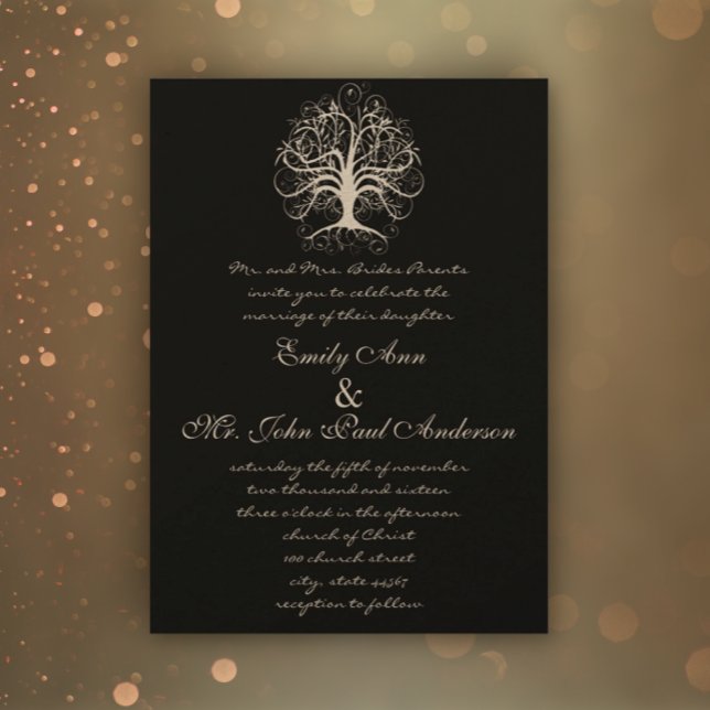 Under the Stars Tree Black Wedding Invitation (Creator Uploaded)