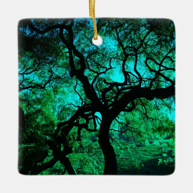 Under The Tree in Turquoise Ceramic Ornament (Front)