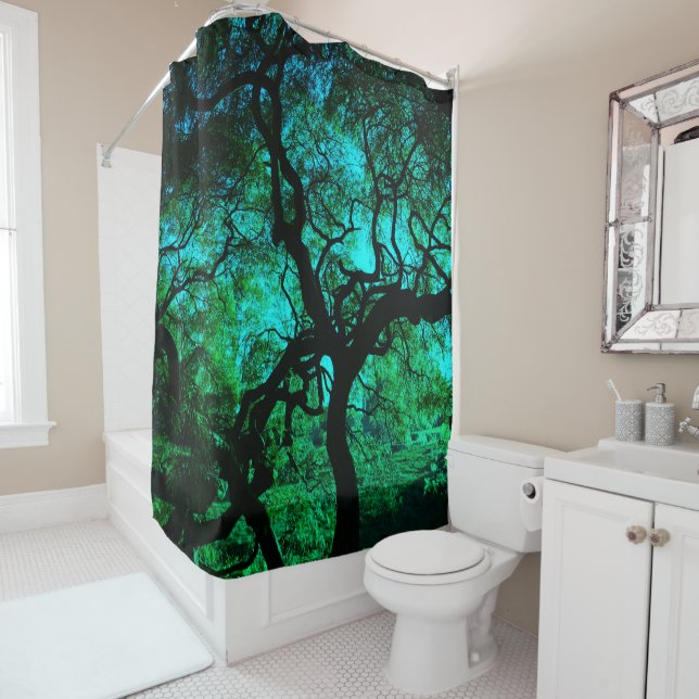 Under The Tree in Turquoise Shower Curtain (In Situ)