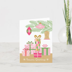 Under the Tree Retro Christmas Card -Pink